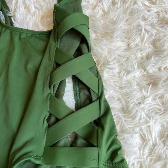 Bikini Lab lattice side low back olive green cheeky one piece size Medium - Picture 7 of 9